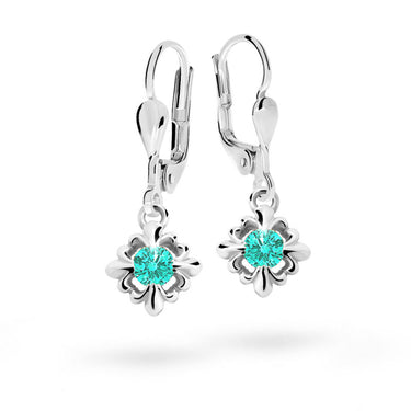 Dětské visací náušnice Danfil C2212 z bílého zlata s kamínkem Mint Green, zapínání klapka