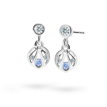 Dětské visací náušnice Danfil C2265 z bílého zlata s kamínkem Arctic Blue, zapínání balónek