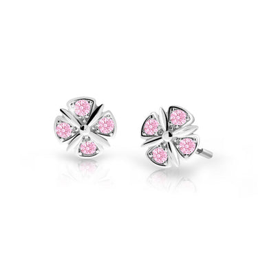 Dětské náušnice Danfil C2245 z bílého zlata s kamínky Pink, zapínání puzeta