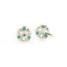 Dětské náušnice Danfil kytičky C2230 ze žlutého zlata s kamínky Emerald Green, zapínání balónek
