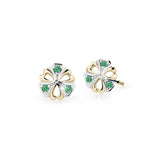 Dětské náušnice Danfil kytičky C2230 ze žlutého zlata s kamínky Emerald Green, zapínání balónek