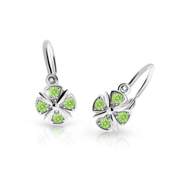 Dětské náušnice Danfil C2245 z bílého zlata s kamínky Peridot Green, zapínání brizura