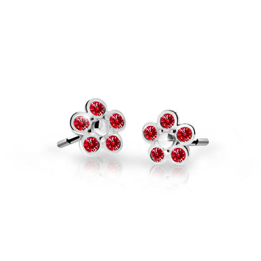 Dětské náušnice Danfil kytičky C2744 z bílého zlata s kamínky Ruby Dark, zapínání balónek