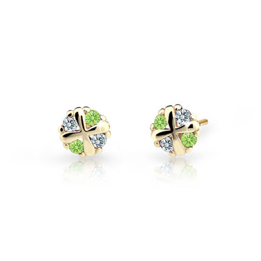 Dětské náušnice Danfil C2153 ze žlutého zlata s kamínky Peridot Green, zapínání puzeta