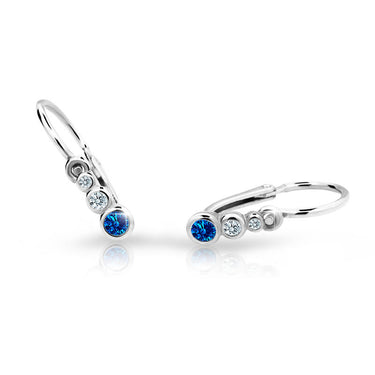 Dětské náušnice Danfil C2255 z bílého zlata s kamínky Dark Blue, zapínání brizura
