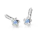 Dětské náušnice Danfil kytičky C2204 z bílého zlata s kamínkem Arctic Blue, zapínání klapka