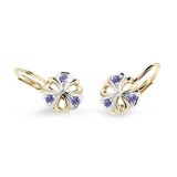 Dětské náušnice Danfil kytičky C2230 ze žlutého zlata s kamínky Amethyst, zapínání klapka