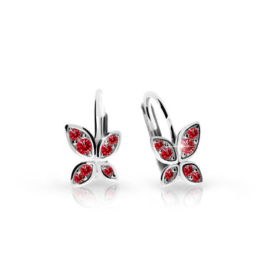 Dětské náušnice Danfil C2259 z bílého zlata s kamínky Ruby Dark, zapínání klapka