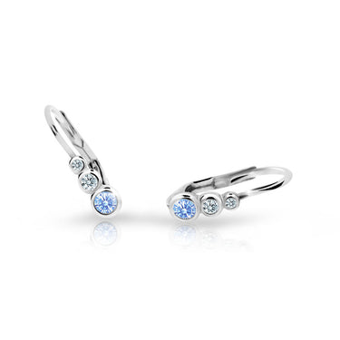Dětské náušnice Danfil C2255 z bílého zlata s kamínky Arctic Blue, zapínání klapka