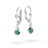 Dětské visací visací náušnice Danfil C1537 z bílého zlata s kamínkem Emerald Green, zapínání klapka