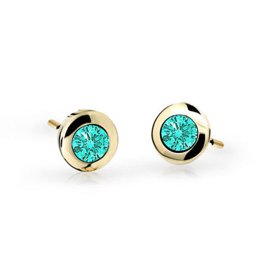 Dětské náušnice Danfil C1537 ze žlutého zlata s kamínkem Mint Green, zapínání puzeta