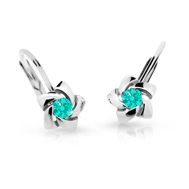 Dětské náušnice Danfil C2201 z bílého zlata s kamínkem Mint Green, zapínání klapka