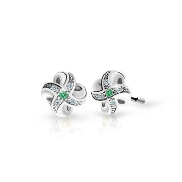 Dětské náušnice Danfil C2262 z bílého zlata s kamínkem Emerald Green, zapínání balónek