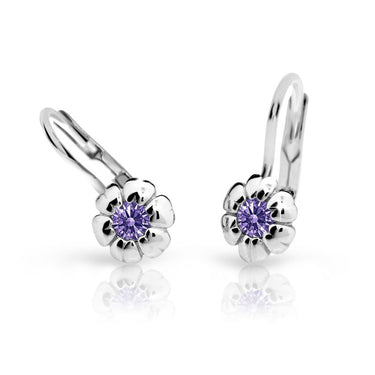 Dětské náušnice Danfil kytičky C2151 z bílého zlata s kamínkem Amethyst, zapínání klapka