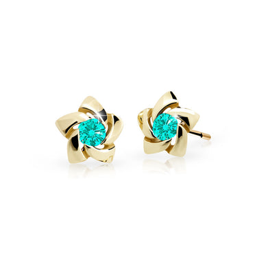 Dětské náušnice Danfil C2201 ze žlutého zlata s kamínkem Mint Green, zapínání balónek