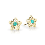 Dětské náušnice Danfil kytičky C2238 ze žlutého zlata s kamínkem Mint Green, zapínání balónek