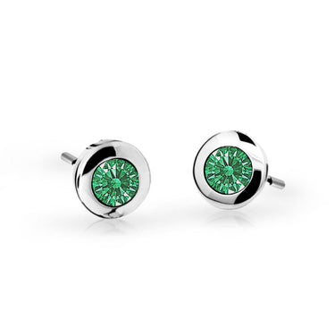Dětské náušnice Danfil C1537 z bílého zlata s kamínkem Emerald Green, zapínání balónek