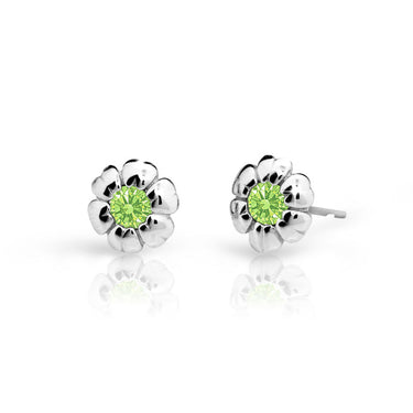 Dětské náušnice Danfil kytičky C2151 z bílého zlata s kamínkem Peridot Green, zapínání balónek