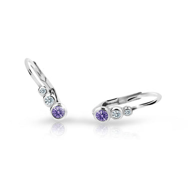 Dětské náušnice Danfil C2255 z bílého zlata s kamínky Amethyst, zapínání klapka