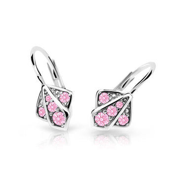 Dětské náušnice Danfil C2241 z bílého zlata s kamínky Pink, zapínání klapka