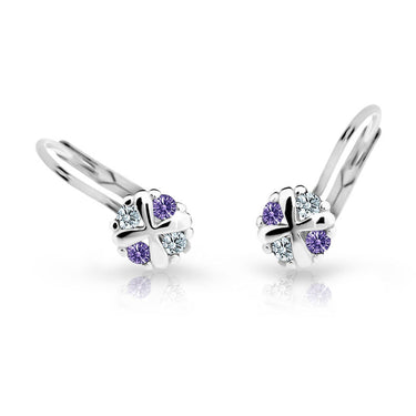 Dětské náušnice Danfil C2153 z bílého zlata s kamínky Amethyst, zapínání klapka