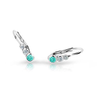 Dětské náušnice Danfil C2255 z bílého zlata s kamínky Mint Green, zapínání klapka