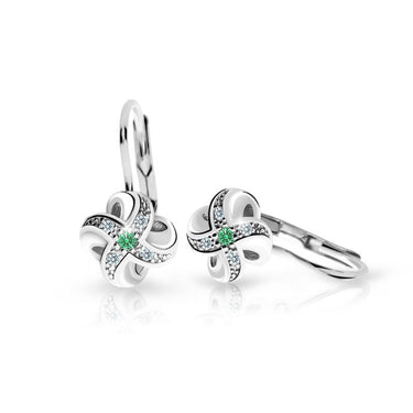Dětské náušnice Danfil C2262 z bílého zlata s kamínkem Emerald Green, zapínání klapka