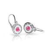 Dětské náušnice Danfil C2400 z bílého zlata s kamínkem Tcf Red, zapínání brizura