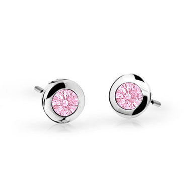 Dětské náušnice Danfil C1537 z bílého zlata s kamínkem Pink, zapínání puzeta