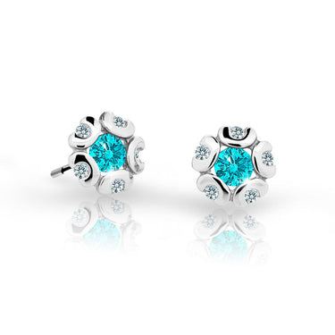 Dětské náušnice Danfil kytičky C2178 z bílého zlata s kamínkem Mint Green, zapínání puzeta