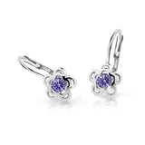 Dětské náušnice Danfil kytičky C2204 z bílého zlata s kamínkem Amethyst, zapínání klapka