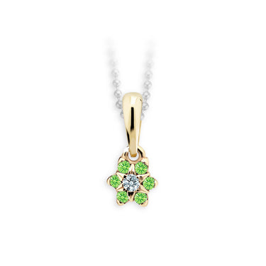 Dětský přívěsek Danfil kytičky C2152 ze žlutého zlata s kamínky Peridot Green