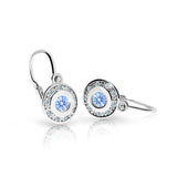 Dětské náušnice Danfil C2400 z bílého zlata s kamínkem Arctic Blue, zapínání brizura