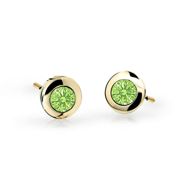 Dětské náušnice Danfil C1537 ze žlutého zlata s kamínkem Peridot Green, zapínání puzeta