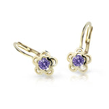 Dětské náušnice Danfil kytičky C2204 ze žlutého zlata s kamínkem Amethyst, zapínání klapka