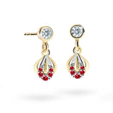 Dětské visací náušnice Danfil C2270 ze žlutého zlata s kamínky Ruby Dark, zapínání balónek