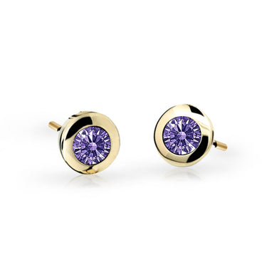 Dětské náušnice Danfil C1537 ze žlutého zlata s kamínkem Amethyst, zapínání balónek