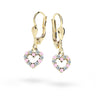 Dětské visací náušnice Danfil srdíčka C2157 ze žlutého zlata s kamínky Pink, zapínání klapka