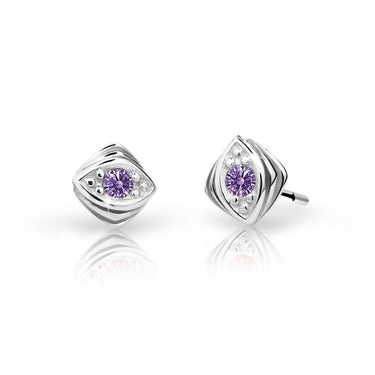 Dětské náušnice Danfil C1897 z bílého zlata s kamínkem Amethyst, zapínání balónek