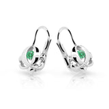 Dětské náušnice Danfil C2218 z bílého zlata s kamínkem Emerald Green, zapínání klapka