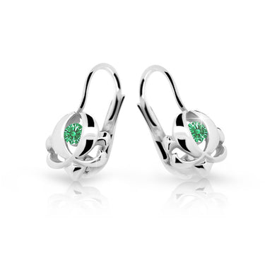 Dětské náušnice Danfil C2218 z bílého zlata s kamínkem Emerald Green, zapínání klapka