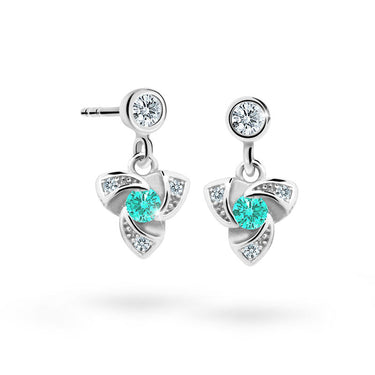 Dětské visací náušnice Danfil C2203 z bílého zlata s kamínkem Mint Green, zapínání balónek