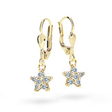 Dětské visací náušnice Danfil hvězdičky C2118 ze žlutého zlata s kamínkem White, zapínání klapka