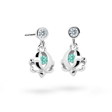 Dětské visací náušnice Danfil C2218 z bílého zlata s kamínkem Mint Green, zapínání balónek