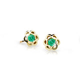 Dětské náušnice Danfil kytičky C2179 ze žlutého zlata s kamínkem Emerald Green, zapínání balónek