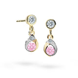 Dětské visací náušnice Danfil kapky C1898 ze žlutého zlata s kamínkem Pink, zapínání balónek