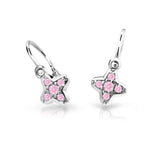 Dětské náušnice Danfil hvězdičky C2266 z bílého zlata s kamínky Pink, zapínání brizura