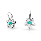 Dětské náušnice Danfil kytičky C2238 z bílého zlata s kamínkem Mint Green, zapínání klapka