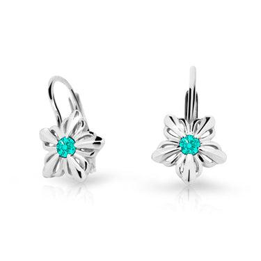 Dětské náušnice Danfil kytičky C2238 z bílého zlata s kamínkem Mint Green, zapínání klapka