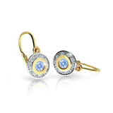 Dětské náušnice Danfil C2400 ze žlutého zlata s kamínkem Arctic Blue, zapínání brizura